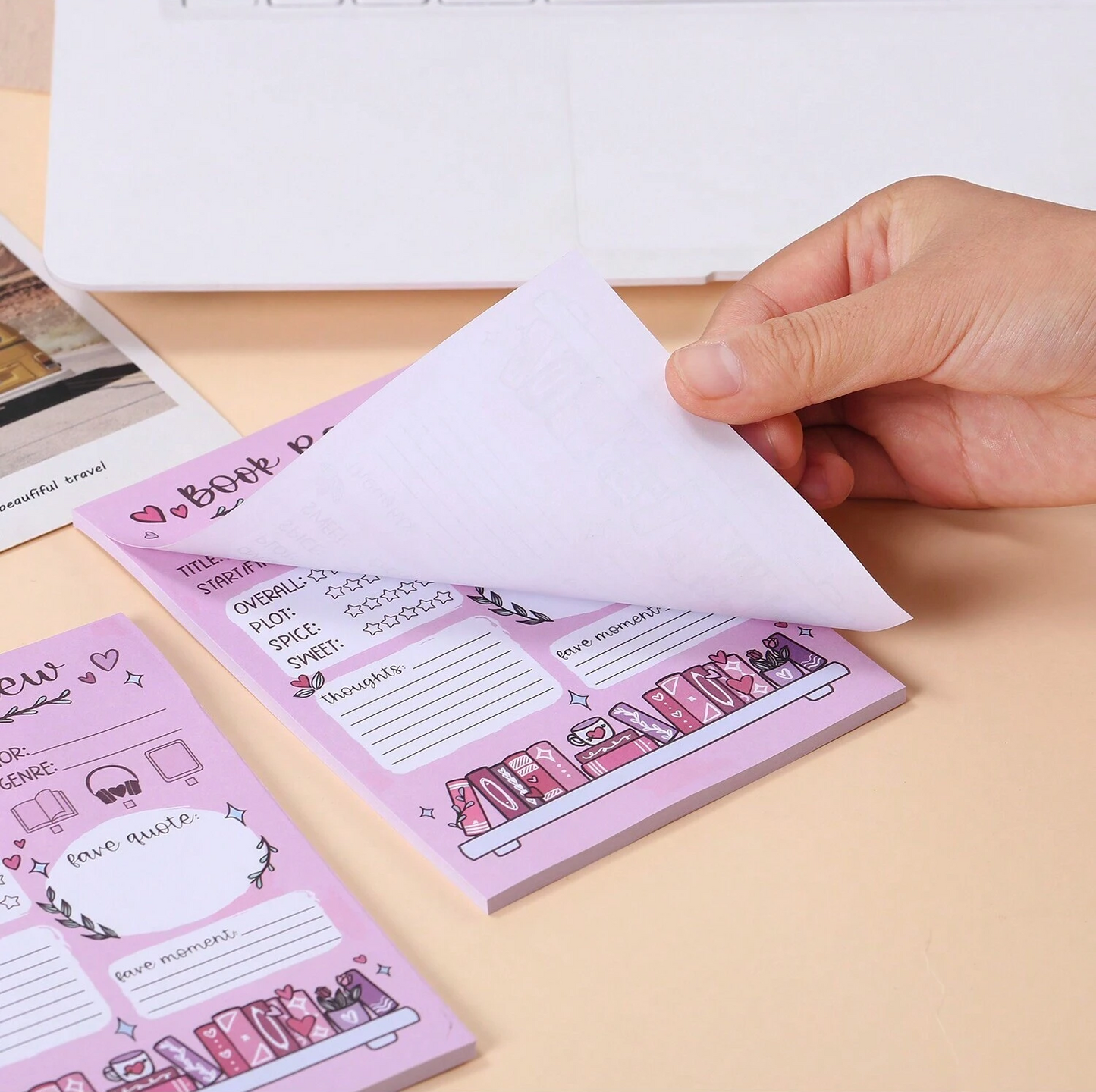 Pink Book Review Sticky Note Pad