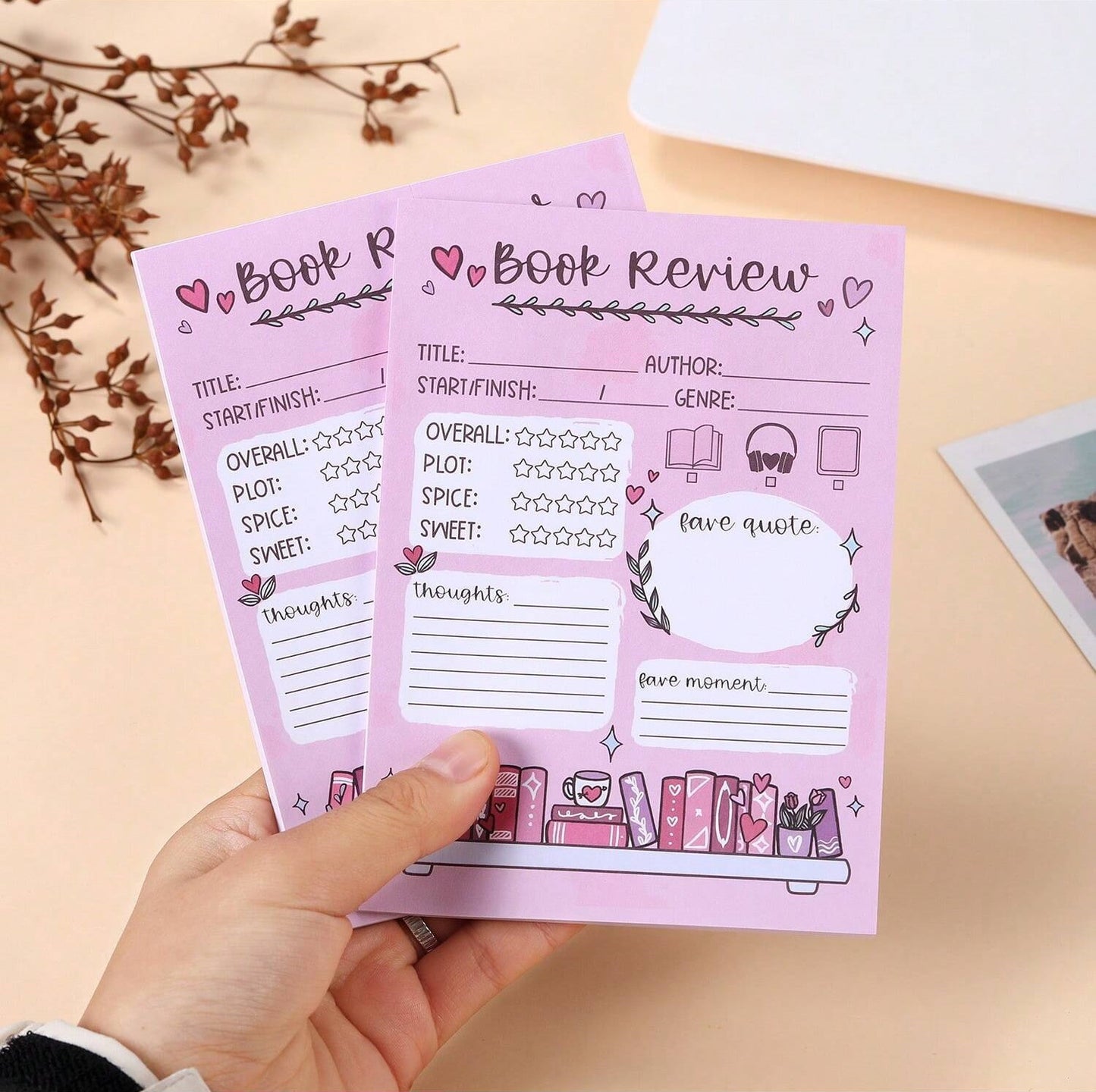Pink Book Review Sticky Note Pad