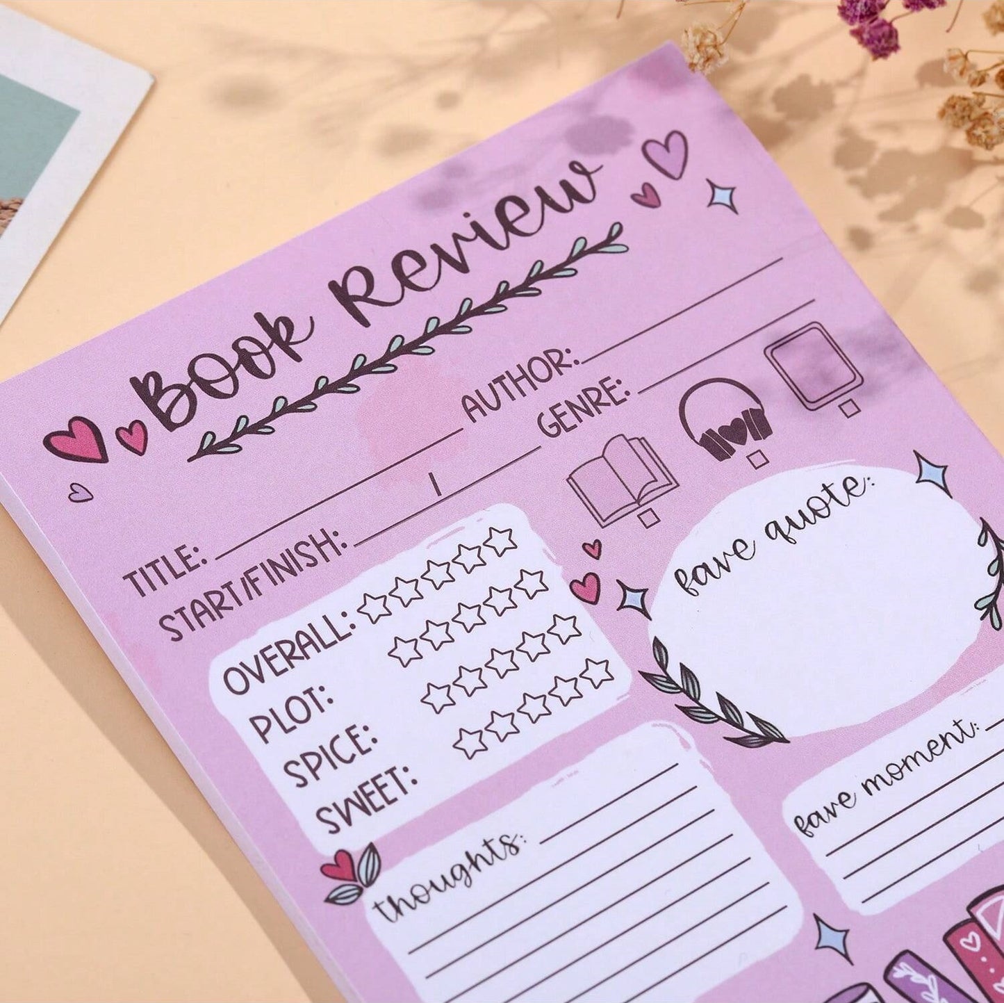 Pink Book Review Sticky Note Pad