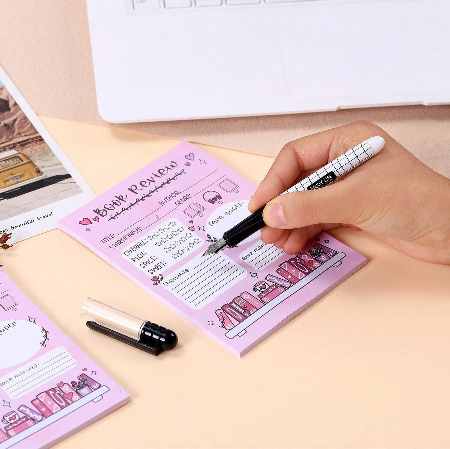 Pink Book Review Sticky Note Pad