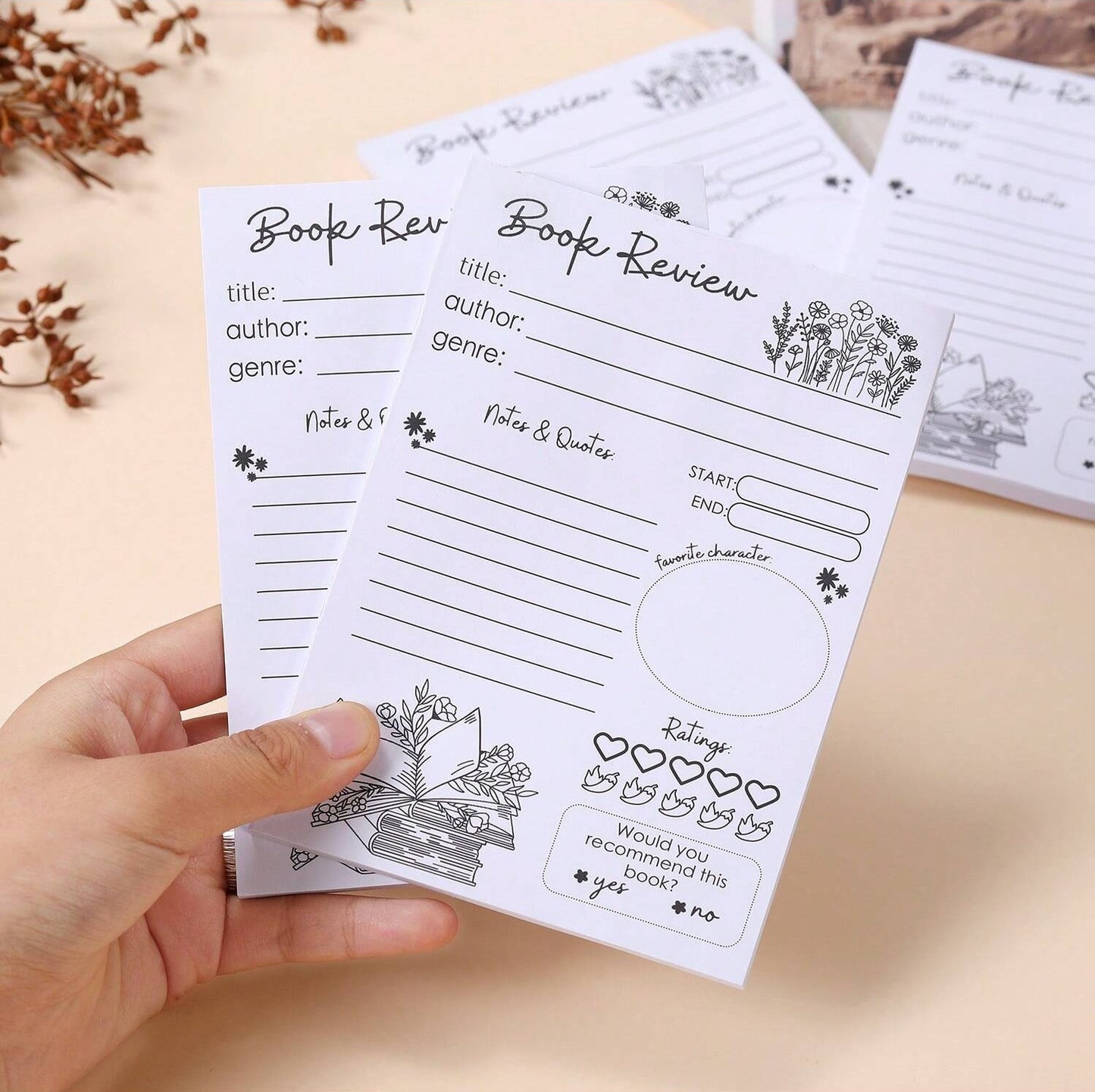 Floral Book Review Sticky Note Pad