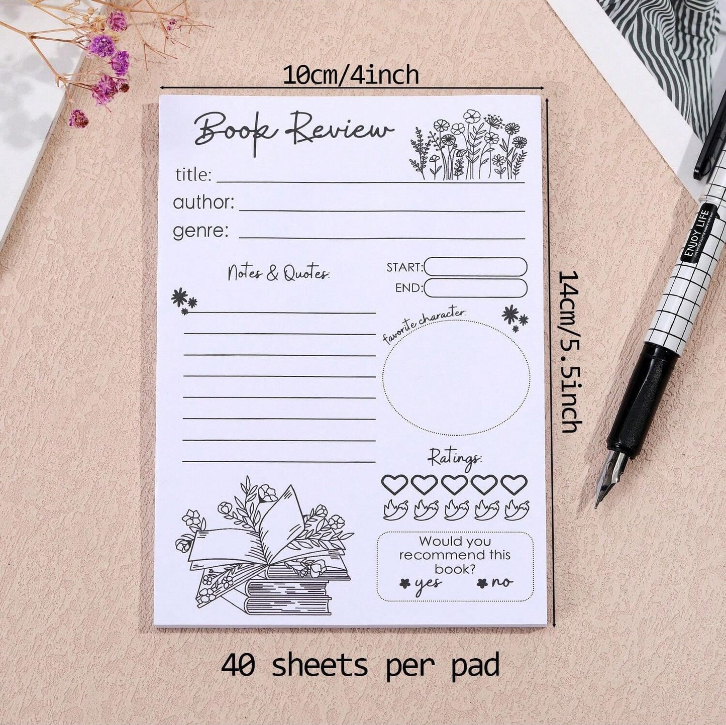 Floral Book Review Sticky Note Pad