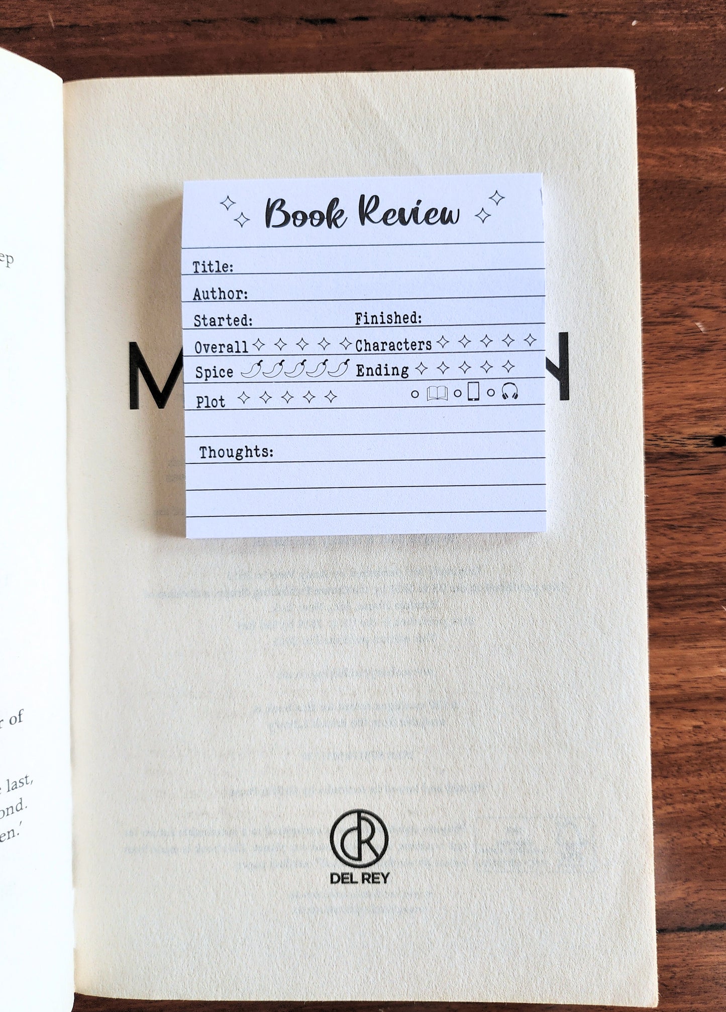 Mini Book Review Sticky Note Pad - Cursive