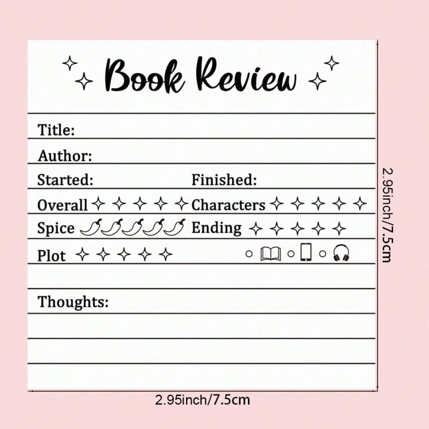 Mini Book Review Sticky Note Pad - Cursive