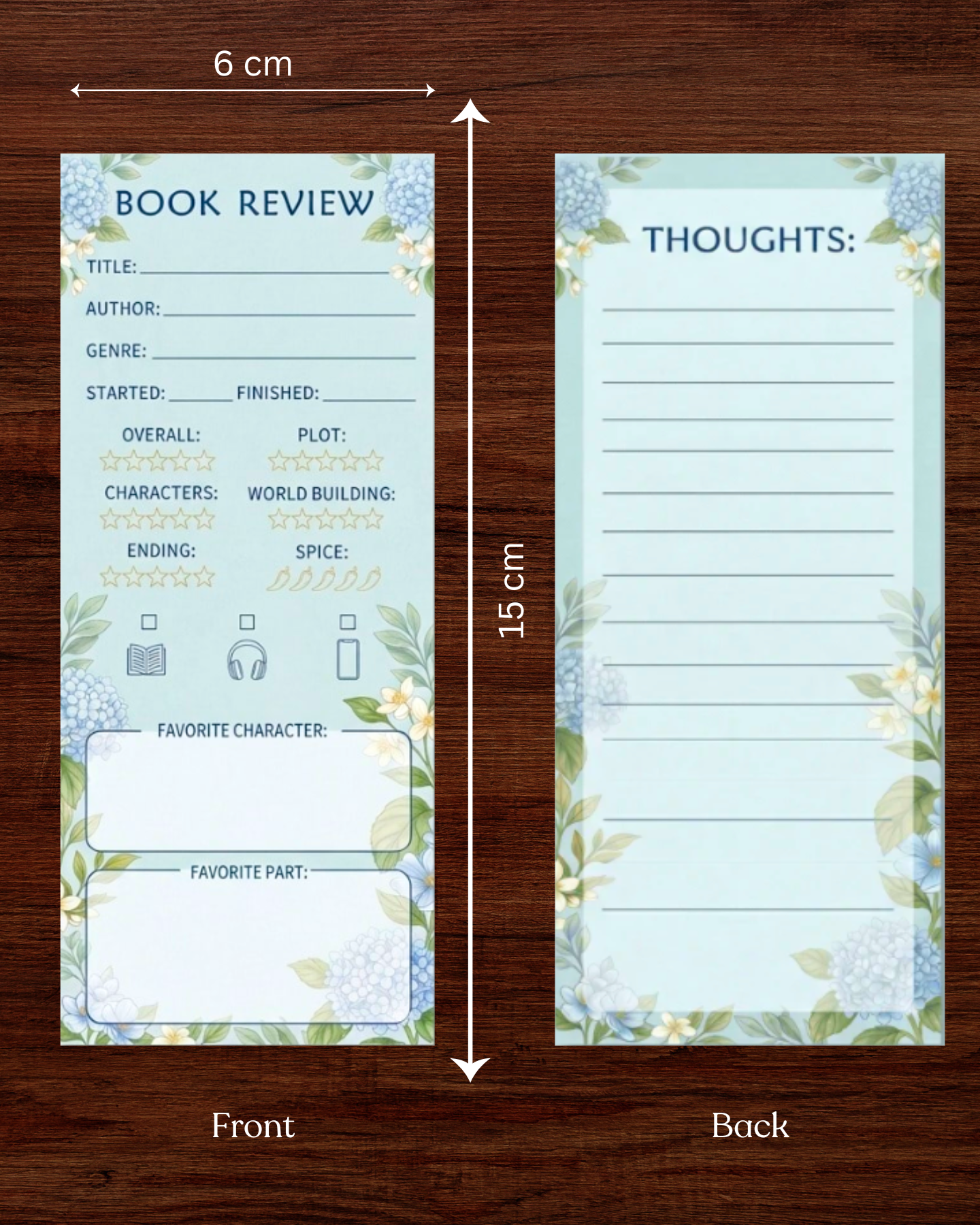 Hydrangea Double Sided Book Review Bookmark