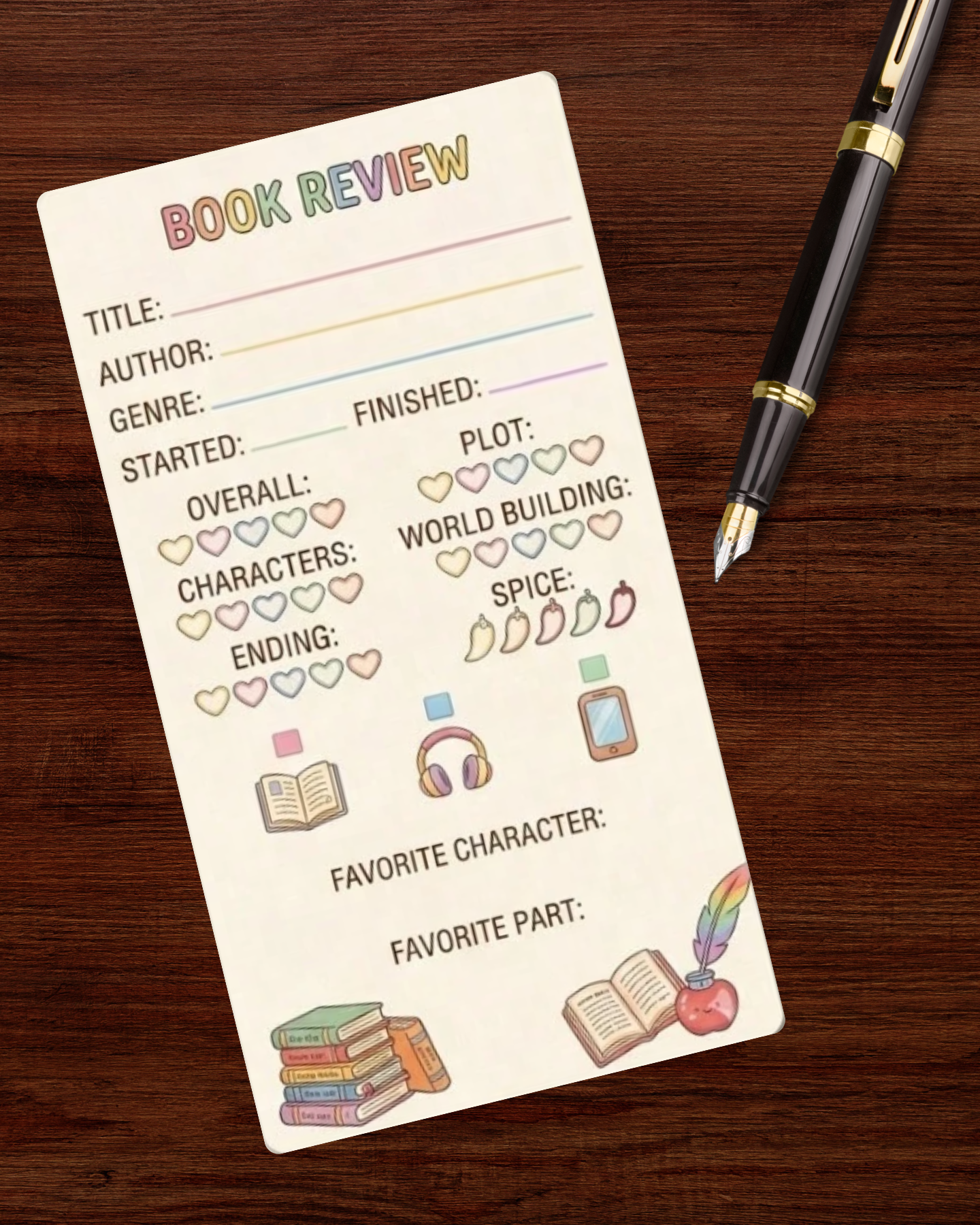 Rainbow Double Sided Book Review Bookmark