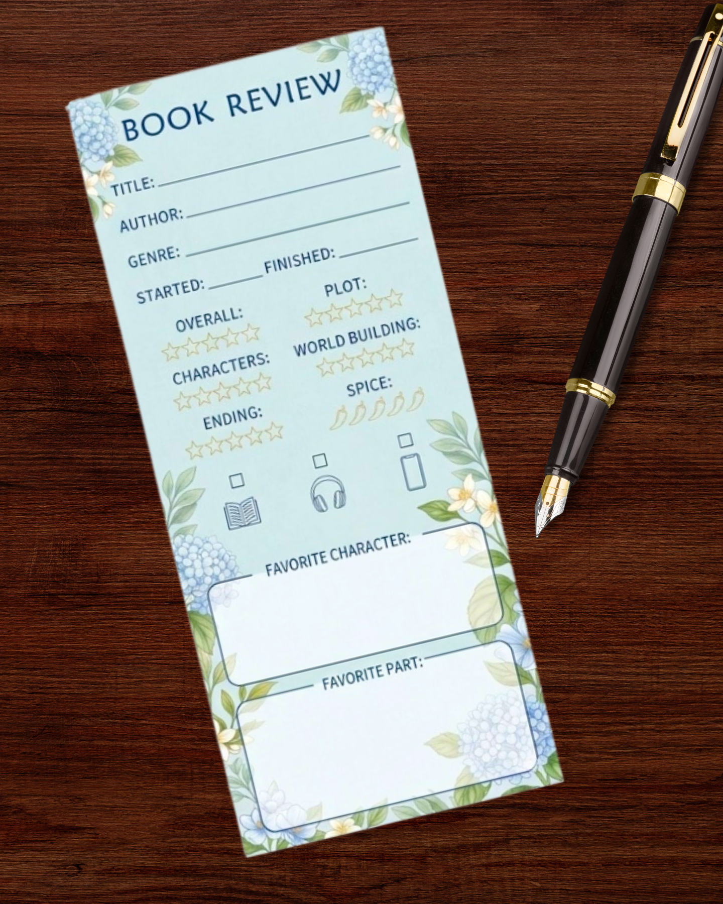 Hydrangea Double Sided Book Review Bookmark